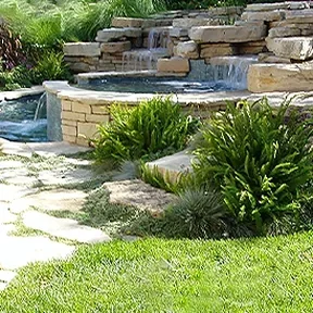 Crestwood Hills spa and waterfall