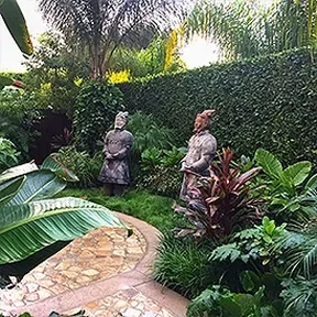 Encino garden with terracotta warriors