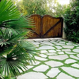 Pasadena wood gate and stepping stones