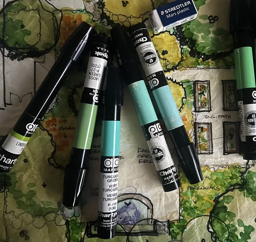 Hand-colored concept plan with design markers