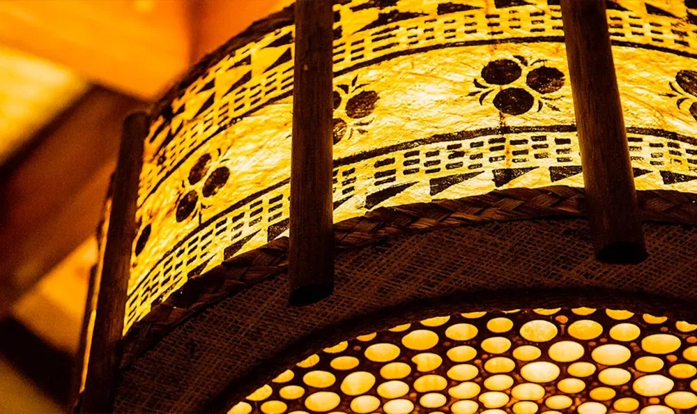 Sunset Magazine feature garden: hand-made Hawaiian pendant lantern